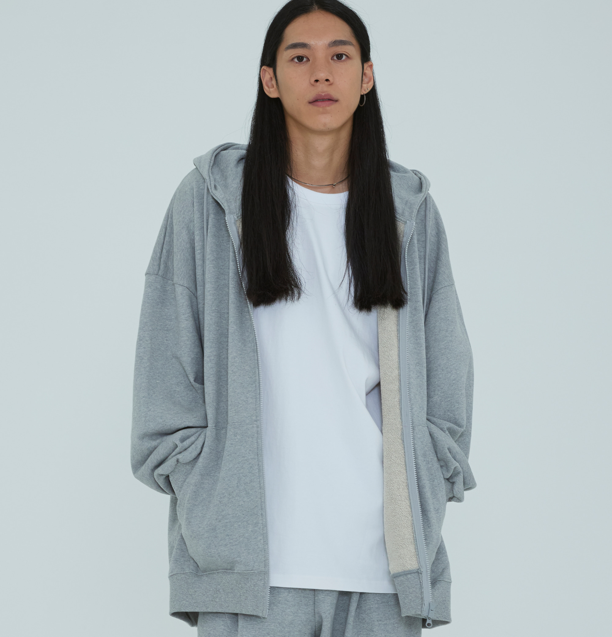 2way oversize heavy hoodie zipup gray
